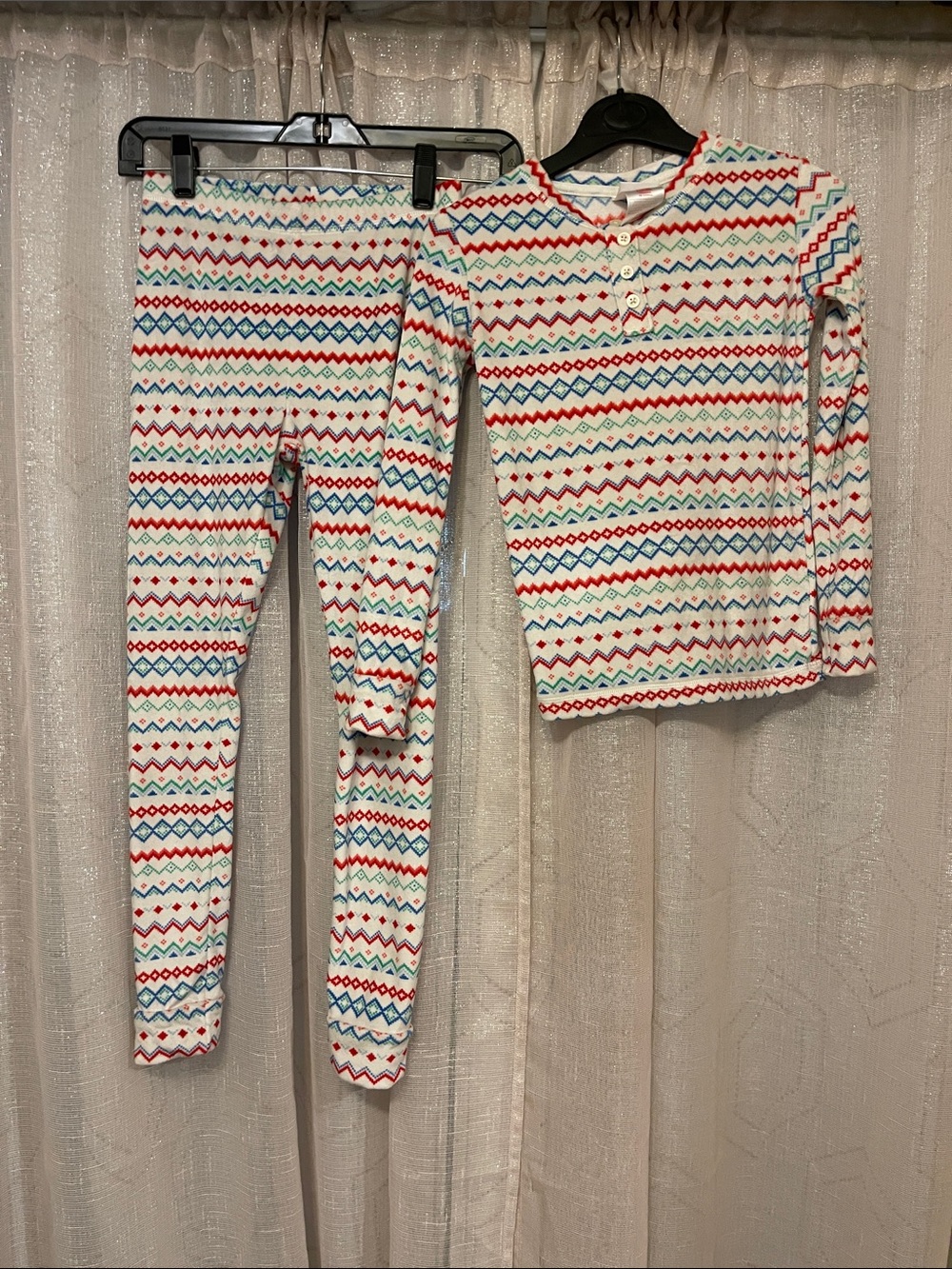 Kids Two-Piece Pajama Set - White with Red & Blue Geometric Print